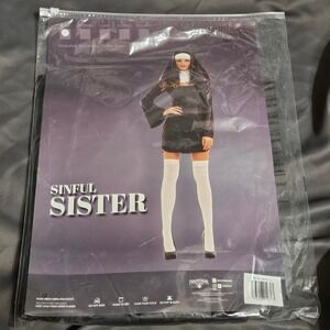 Sinful Sister Nun Costume Womens Small Black Mini Dress 3pc Set New Hauntlook